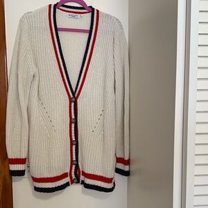 Brave Soul Cream Cardigan with Red and Navy Trim Size M